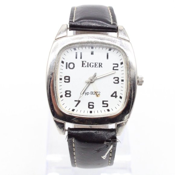 Vintage EIGER Watch Mens Silver Tone Stainless Steel Classic Big Square Face - Picture 1 of 8